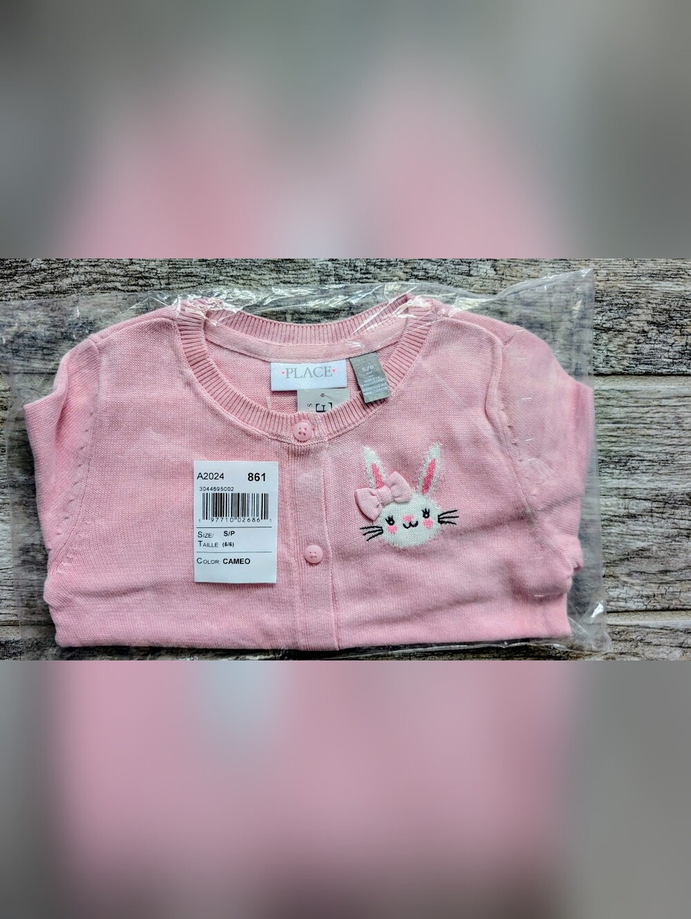 Children's Place 5-6T NWT Baby Pink Bunny Embroidered Cardigan